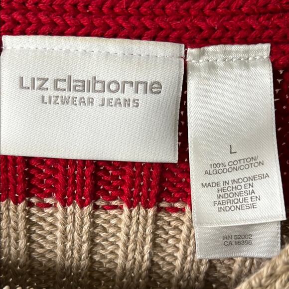 Liz Claiborne Ribbed Striped Vneck Long Sleeve Sweater - size Large - Picture 2 of 7